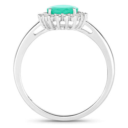 1.34 Carat Genuine Zambian Emerald and White Diamond 10K White Gold Ring by Bids.com