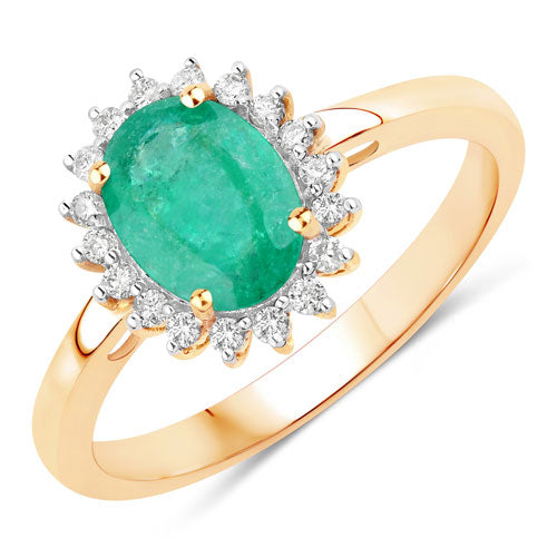 1.34 Carat Genuine Zambian Emerald and White Diamond 10K Yellow Gold Ring by Bids.com