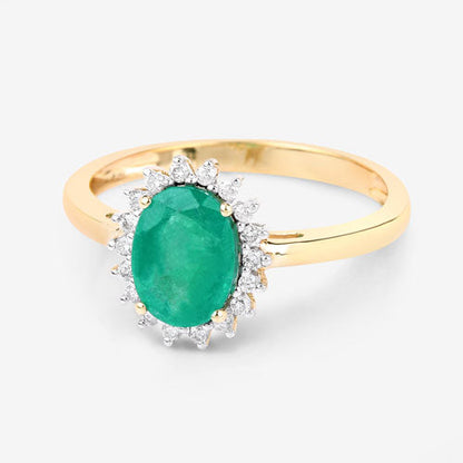 1.34 Carat Genuine Zambian Emerald and White Diamond 10K Yellow Gold Ring by Bids.com