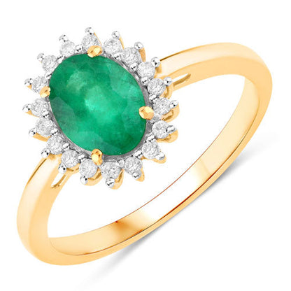 1.34 Carat Genuine Zambian Emerald and White Diamond 14K Yellow Gold Ring by Bids.com