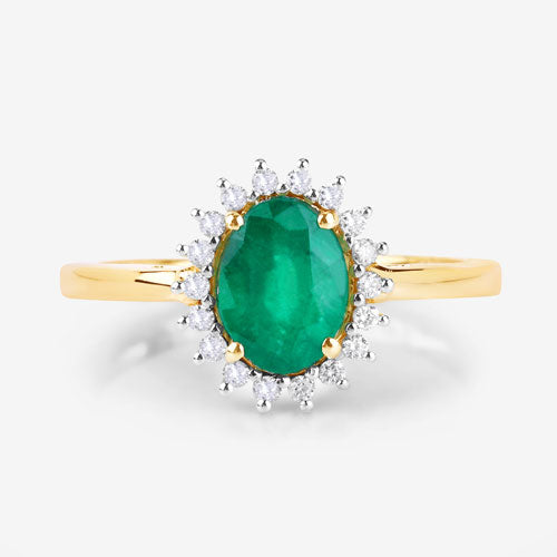 1.34 Carat Genuine Zambian Emerald and White Diamond 14K Yellow Gold Ring by Bids.com
