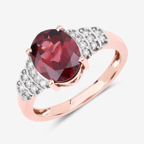 2.87 Carat Genuine Rhodolite and White Diamond 14K Rose Gold Ring by Bids.com