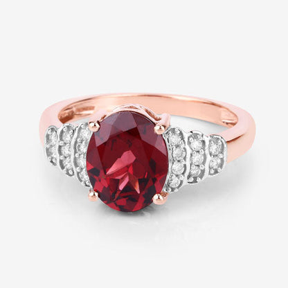 2.87 Carat Genuine Rhodolite and White Diamond 14K Rose Gold Ring by Bids.com