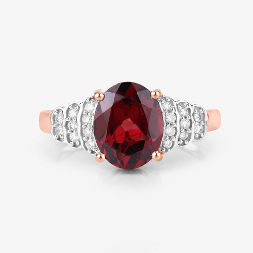2.87 Carat Genuine Rhodolite and White Diamond 14K Rose Gold Ring by Bids.com