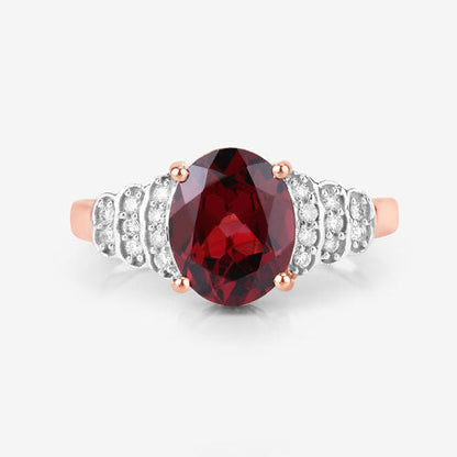 2.87 Carat Genuine Rhodolite and White Diamond 14K Rose Gold Ring by Bids.com