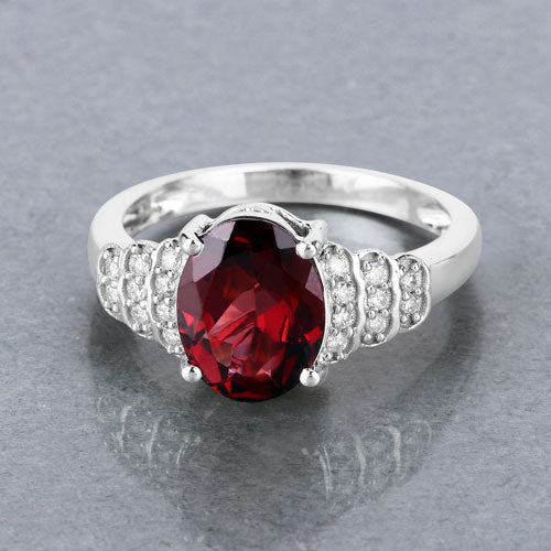 2.87 Carat Genuine Rhodolite and White Diamond 14K White Gold Ring by Bids.com