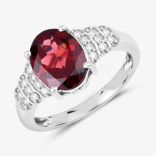 2.87 Carat Genuine Rhodolite and White Diamond 14K White Gold Ring by Bids.com