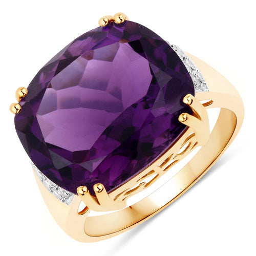 11.42 Carat Genuine Amethyst and White Diamond 14K Yellow Gold Ring by Bids.com
