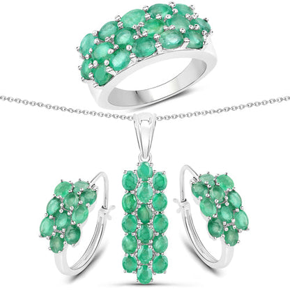 7.80 Carat Genuine Zambian Emerald .925 Sterling Silver 3 Piece Jewelry Set (Ring, Earrings, and Pendant w/ Chain) by Bids.com