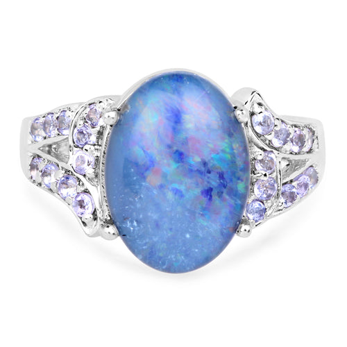 4.12 Carat Genuine Triplet Opal and Tanzanite .925 Sterling Silver Ring by Bids.com