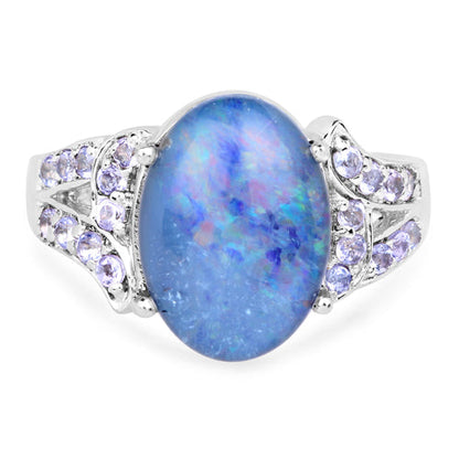4.12 Carat Genuine Triplet Opal and Tanzanite .925 Sterling Silver Ring by Bids.com