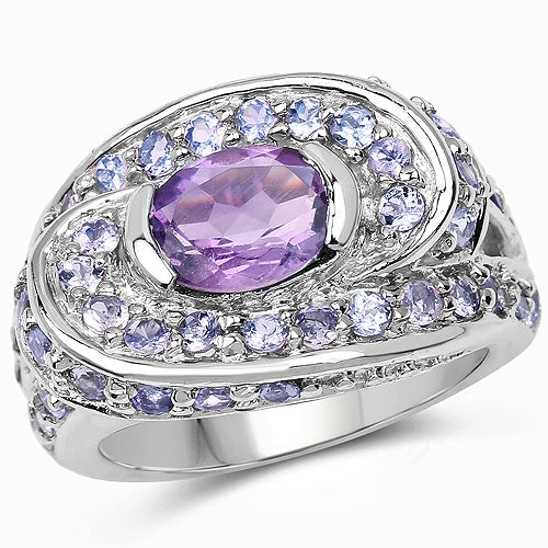 2.76 Carat Genuine Amethyst and Tanzanite .925 Sterling Silver Ring by Bids.com
