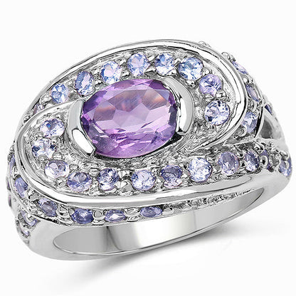 2.76 Carat Genuine Amethyst and Tanzanite .925 Sterling Silver Ring by Bids.com