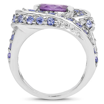 2.76 Carat Genuine Amethyst and Tanzanite .925 Sterling Silver Ring by Bids.com