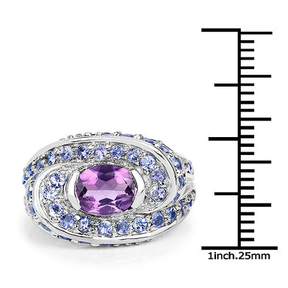 2.76 Carat Genuine Amethyst and Tanzanite .925 Sterling Silver Ring by Bids.com