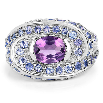2.76 Carat Genuine Amethyst and Tanzanite .925 Sterling Silver Ring by Bids.com