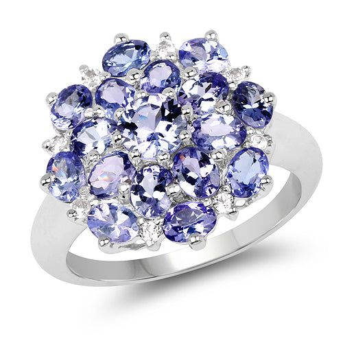 3.37 Carat Genuine Tanzanite and White Topaz .925 Sterling Silver Ring by Bids.com