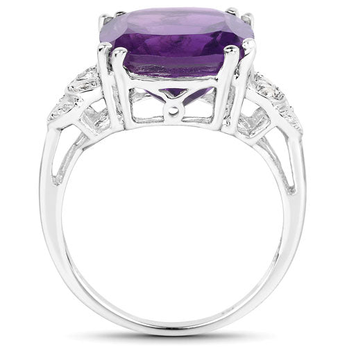 5.87 Carat Genuine Amethyst and White Diamond .925 Sterling Silver Ring by Bids.com