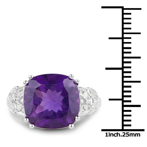 5.87 Carat Genuine Amethyst and White Diamond .925 Sterling Silver Ring by Bids.com