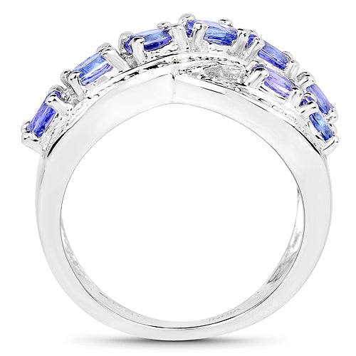 1.71 Carat Genuine Tanzanite and White Diamond .925 Sterling Silver Ring  DestGlow
