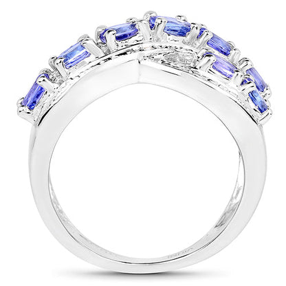 1.71 Carat Genuine Tanzanite and White Diamond .925 Sterling Silver Ring  DestGlow