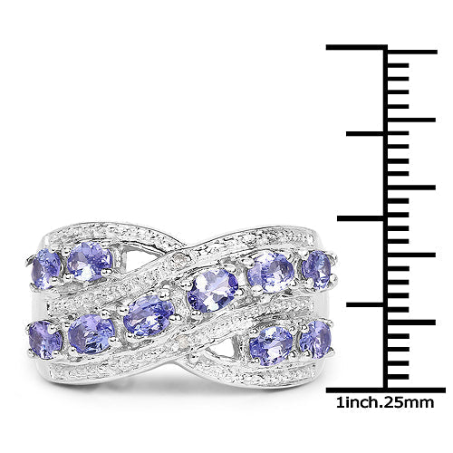 1.71 Carat Genuine Tanzanite and White Diamond .925 Sterling Silver Ring  DestGlow