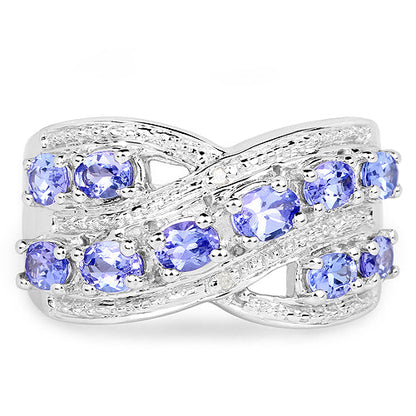 1.71 Carat Genuine Tanzanite and White Diamond .925 Sterling Silver Ring  DestGlow