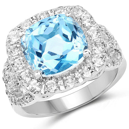 5.17 Carat Genuine Blue Topaz and White Topaz .925 Sterling Silver Ring by Bids.com