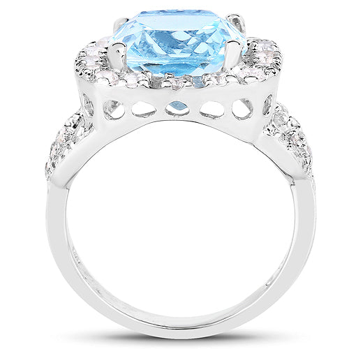 5.17 Carat Genuine Blue Topaz and White Topaz .925 Sterling Silver Ring by Bids.com