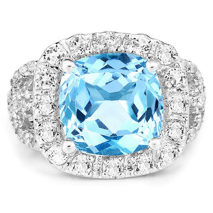 5.17 Carat Genuine Blue Topaz and White Topaz .925 Sterling Silver Ring by Bids.com