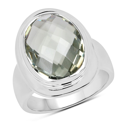 7.90 Carat Genuine Green Amethyst .925 Sterling Silver Ring  DestGlow