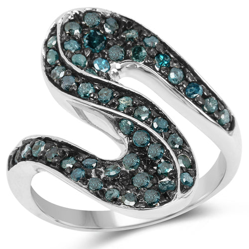 0.76 Carat Genuine Blue Diamond .925 Sterling Silver Ring by Bids.com