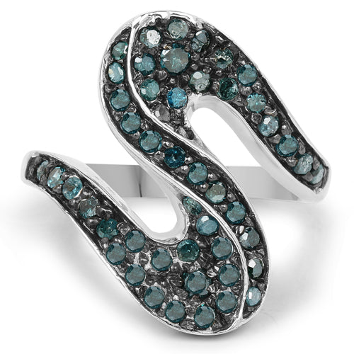 0.76 Carat Genuine Blue Diamond .925 Sterling Silver Ring by Bids.com