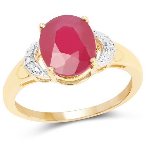 14K Yellow Gold Plated 4.01 Carat Glass Filled Ruby and White Diamond .925 Sterling Silver Ring by Bids.com