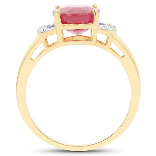 14K Yellow Gold Plated 4.01 Carat Glass Filled Ruby and White Diamond .925 Sterling Silver Ring by Bids.com