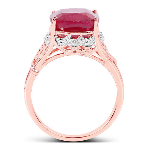 14K Rose Gold Plated 5.54 Carat Genuine Glass Filled Ruby &amp; White Topaz .925 Sterling Silver Ring by Bids.com