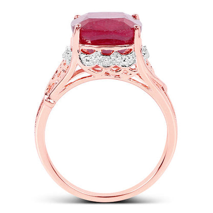14K Rose Gold Plated 5.54 Carat Genuine Glass Filled Ruby &amp; White Topaz .925 Sterling Silver Ring by Bids.com
