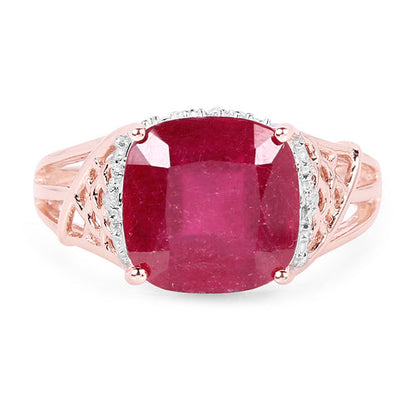 14K Rose Gold Plated 5.54 Carat Genuine Glass Filled Ruby &amp; White Topaz .925 Sterling Silver Ring by Bids.com