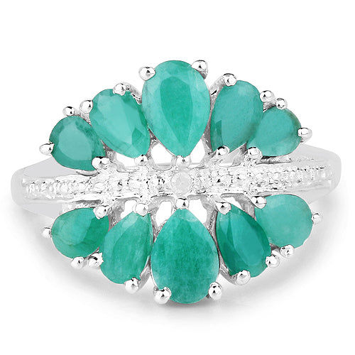 2.21 Carat Genuine Emerald and White Diamond .925 Sterling Silver Ring by Bids.com