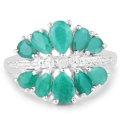 2.21 Carat Genuine Emerald and White Diamond .925 Sterling Silver Ring by Bids.com