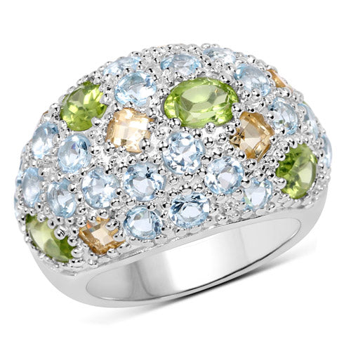 11.38 Carat Genuine Peridot, Citrine and Blue Topaz .925 Sterling Silver Ring by Bids.com