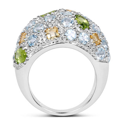11.38 Carat Genuine Peridot, Citrine and Blue Topaz .925 Sterling Silver Ring by Bids.com