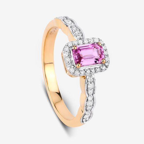 0.80 Carat Genuine Pink Sapphire and White Diamond 14K Yellow Gold Ring by Bids.com