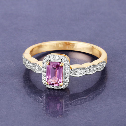 0.80 Carat Genuine Pink Sapphire and White Diamond 14K Yellow Gold Ring by Bids.com
