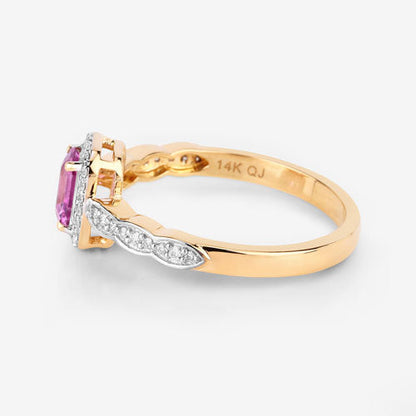 0.80 Carat Genuine Pink Sapphire and White Diamond 14K Yellow Gold Ring by Bids.com