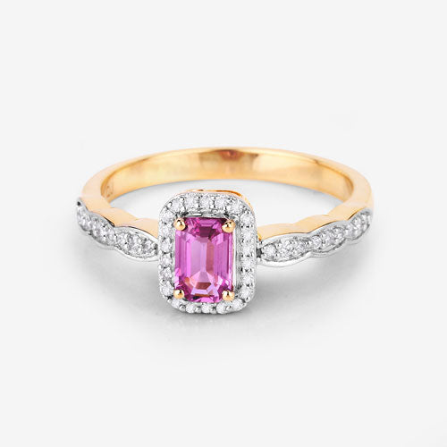 0.80 Carat Genuine Pink Sapphire and White Diamond 14K Yellow Gold Ring by Bids.com