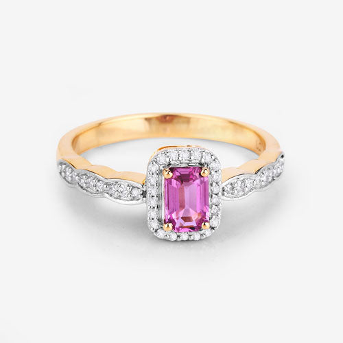 0.80 Carat Genuine Pink Sapphire and White Diamond 14K Yellow Gold Ring by Bids.com