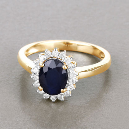 1.73 Carat Genuine Blue Sapphire and White Diamond 14K Yellow Gold Ring by Bids.com