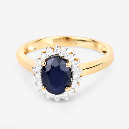1.73 Carat Genuine Blue Sapphire and White Diamond 14K Yellow Gold Ring by Bids.com