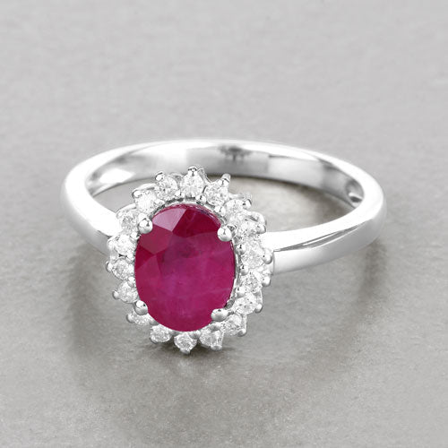 1.64 Carat Genuine Ruby and White Diamond 14K White Gold Ring by Bids.com
